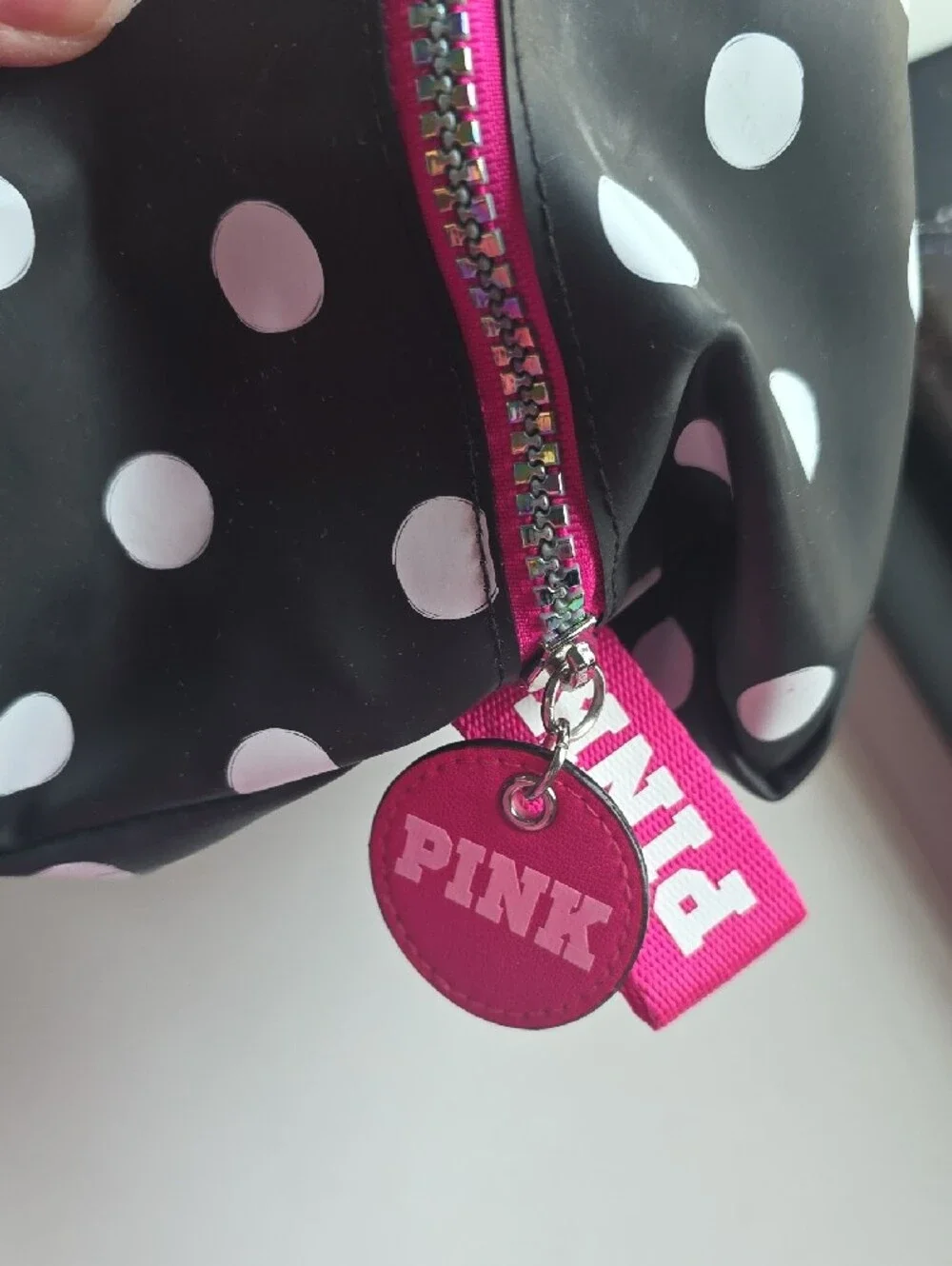 PINK Victoria's Secret Black Polka Dot Cosmetic Bag with Pink Logo